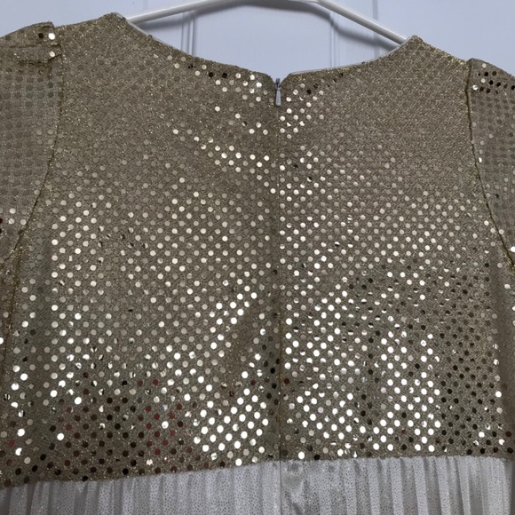 Marc & Maddie Metallic Sequin Pleated Dress Girls Size 14 Gold Short Sleeve - Picture 5 of 11